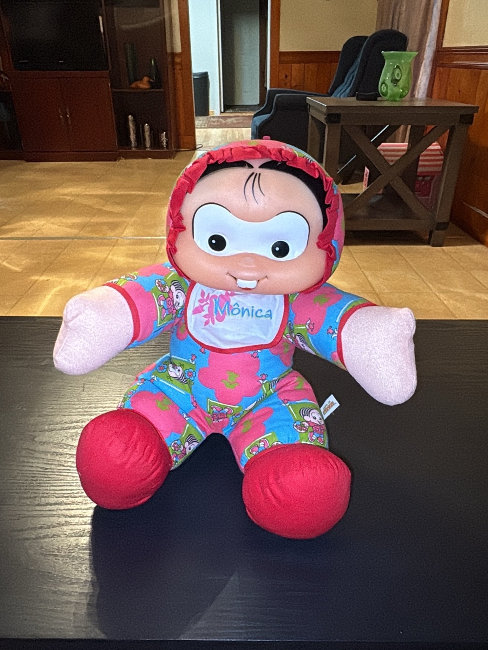 Vintage Turma Da Mônica Monica Plush Doll Soft Stuffed Character Toy Vinyl Face